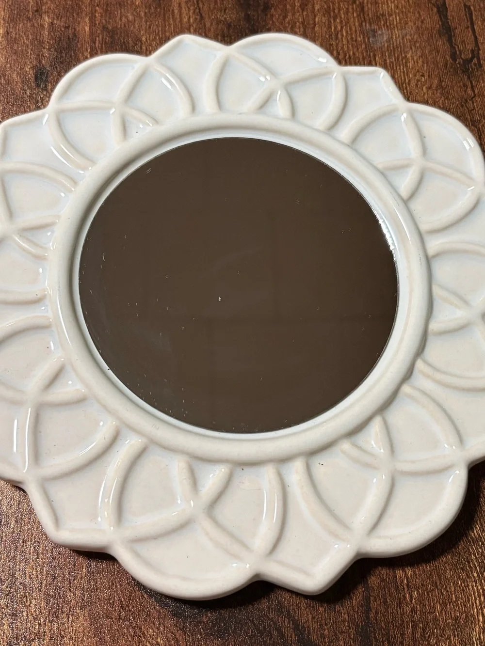 Ceramic Floral Frame Wall Mirror in Cream -